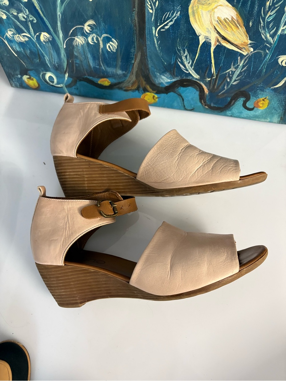 Bueno Blush Pink and Tan Wedge Sandals